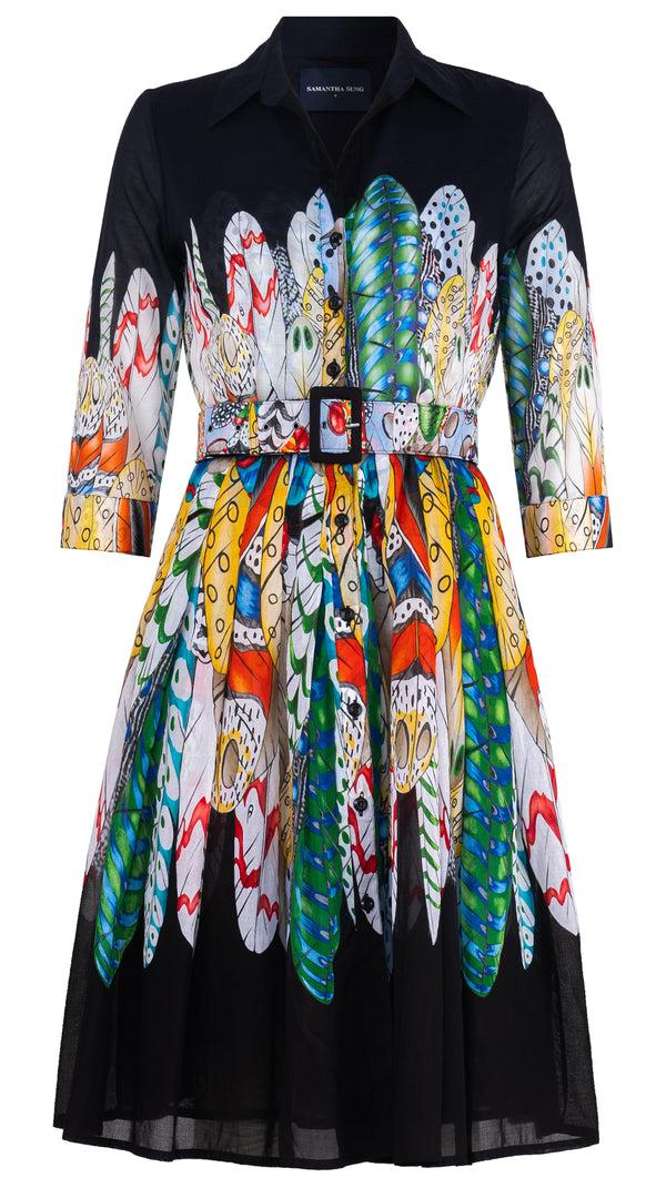 samantha sung Audrey Dress #4 Shirt Collar 3/4 Sleeve Regular Length Musola (African Feather)