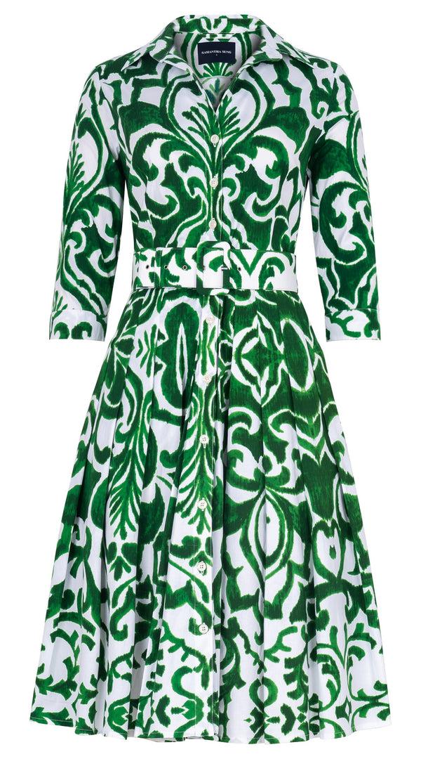 samantha sung Audrey Dress #4 Shirt Collar 3/4 Sleeve Regular Length Cotton Stretch (Maiolica Blue Tile Small)