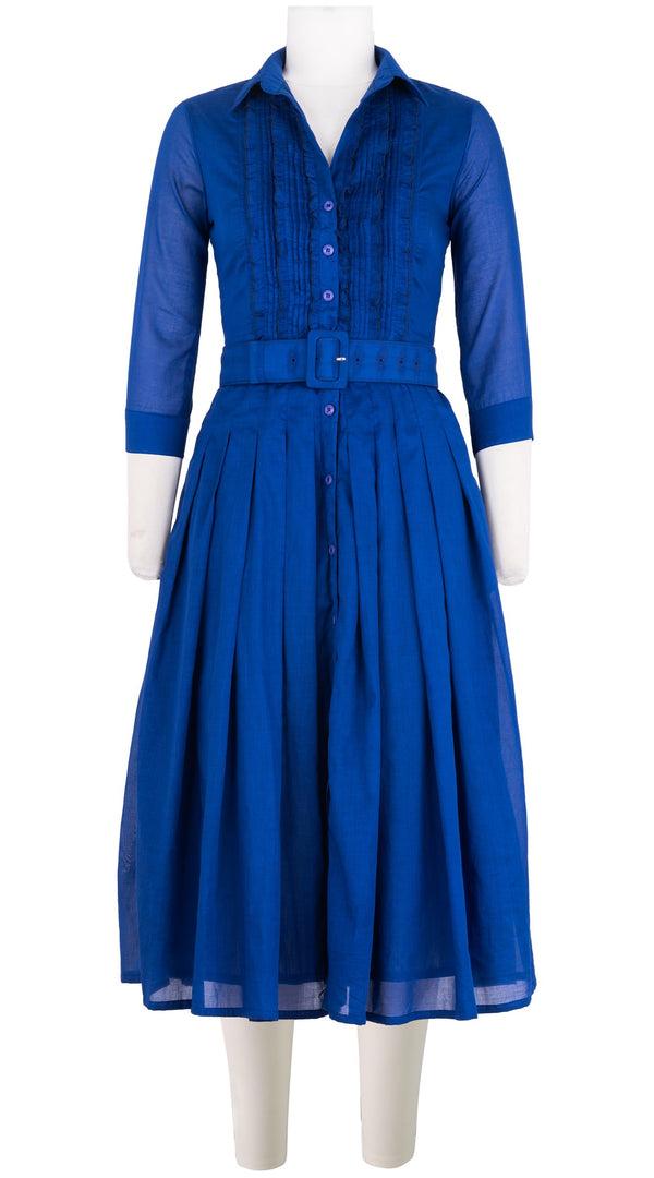 Samantha Sung Audrey Dress #4 Shirt Collar Ruffle 3/4 Sleeve Midi Length Silk Musola (Solid)