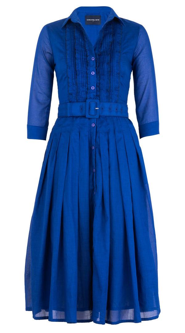 samantha sung Audrey Dress #4 Shirt Collar Ruffle 3/4 Sleeve Midi Length Silk Musola (Solid)