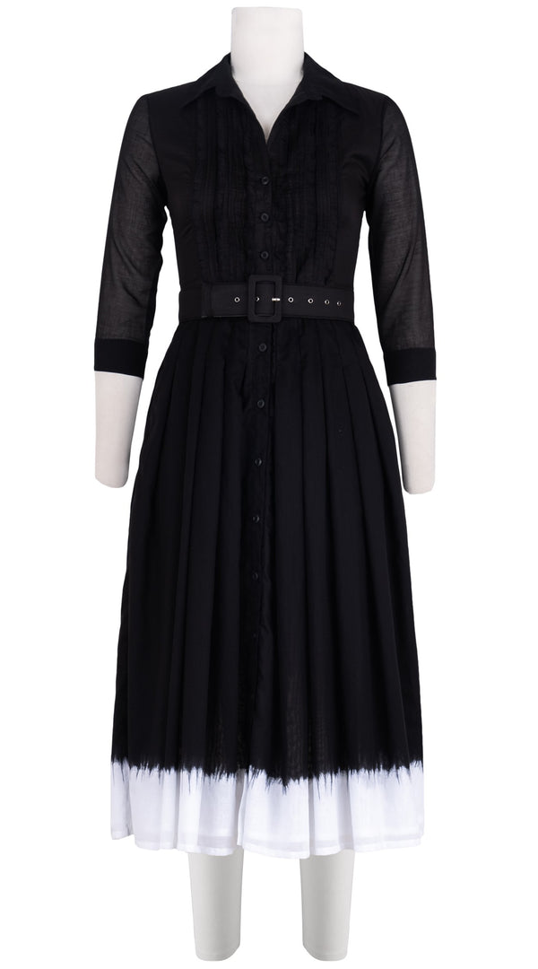 samantha sung Audrey Dress #4 Shirt Collar Ruffle 3/4 Sleeve Midi Length Cotton Musola (White Border Tie Dye)