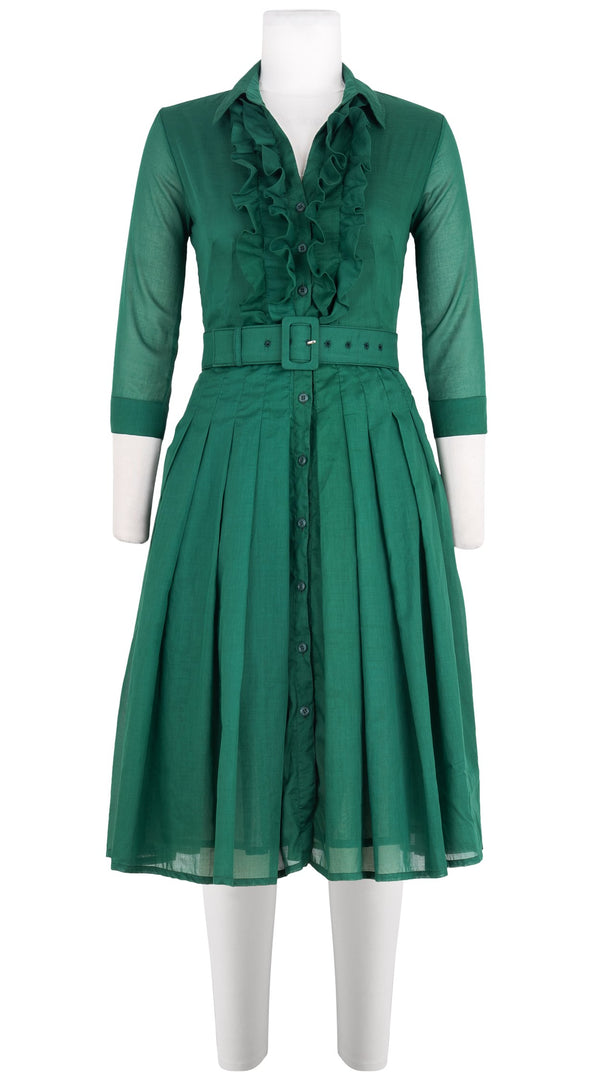 Samantha Sung Audrey Dress #4 Shirt Collar Ruffle Bias 3/4 Sleeve Long Length Silk Musola (Solid)