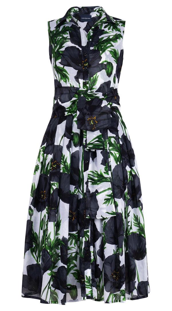 Samantha Sung Audrey Dress #4 Shirt Collar Sleeveless Midi Length Cotton Musola (Poppy Poland Big)