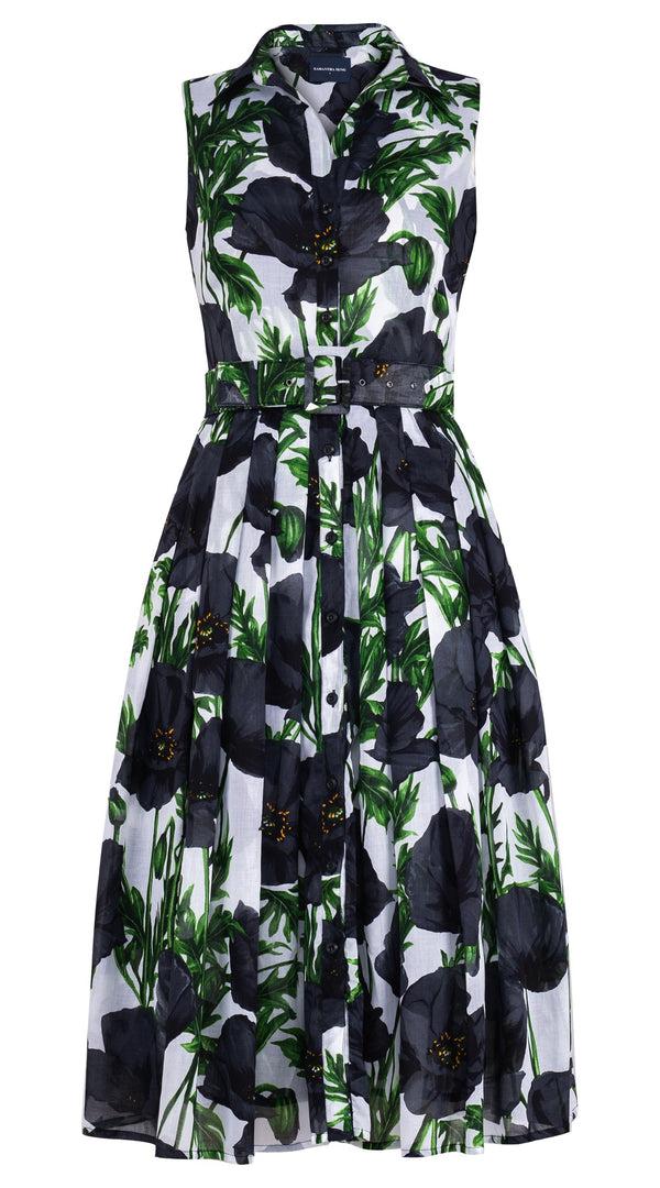 samantha sung Audrey Dress #4 Shirt Collar Sleeveless Midi Length Cotton Musola (Poppy Poland Big)