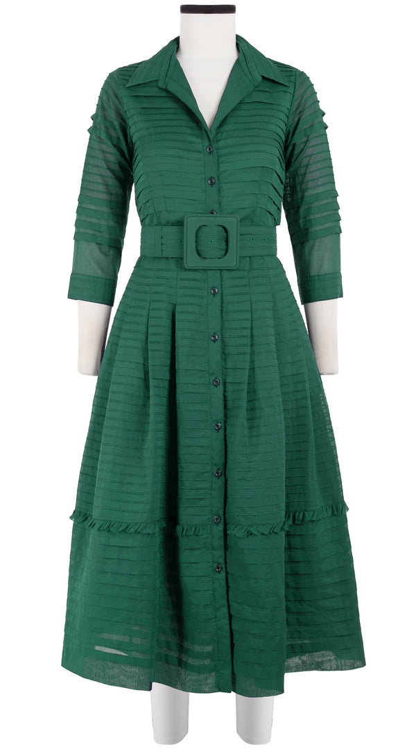 Samantha Sung Audrey Dress #5 Shirt Collar 3/4 Sleeve With Hamilton Belt Midi Length Cotton Musola (Solid)
