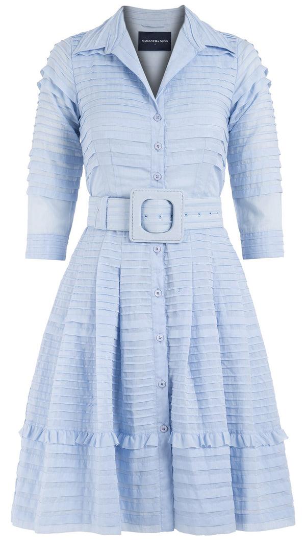 Samantha Sung Audrey Dress #5 Shirt Collar 3/4 Sleeve With Hamilton Belt Petite Length Cotton Musola (Solid)