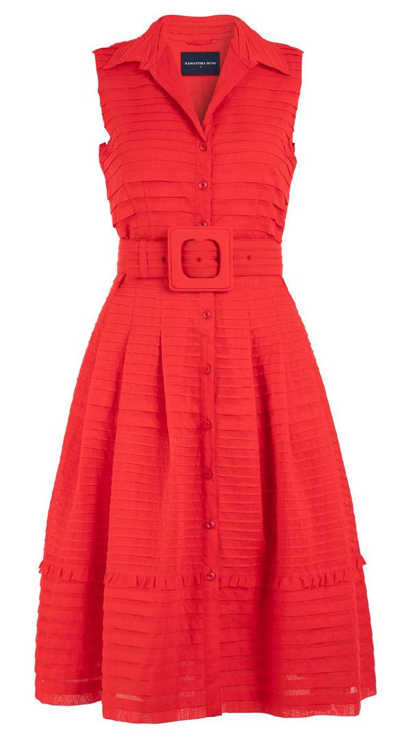 Samantha Sung Audrey Dress #5 Shirt Collar Sleeveless Long Length Cotton Musola (Solid)