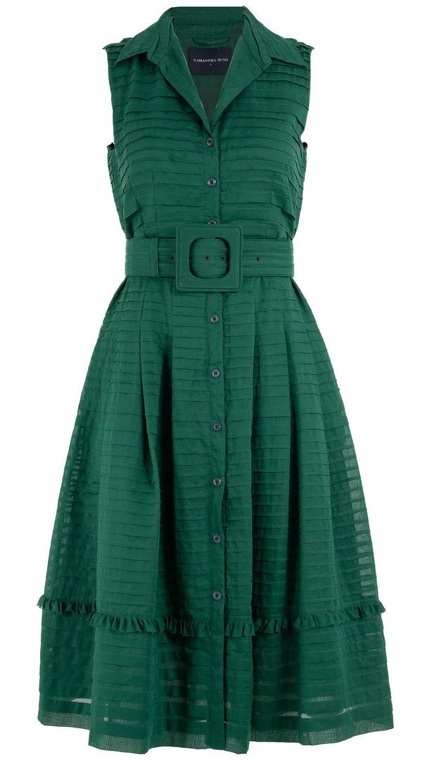 Samantha Sung Audrey Dress #5 Shirt Collar Sleeveless Long Length Cotton Musola (Solid)