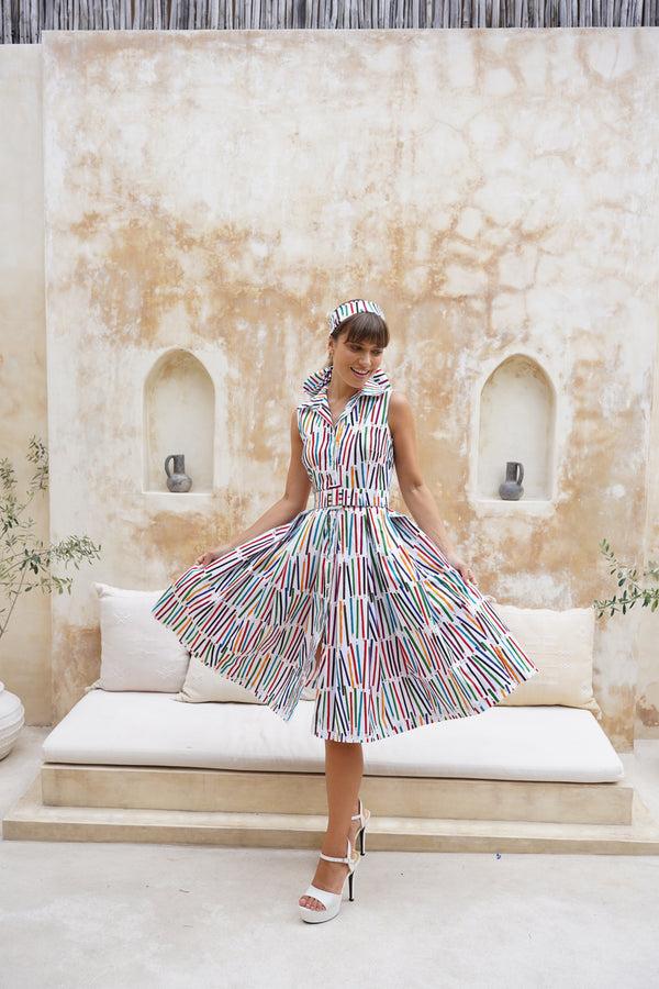 Samantha Sung Audrey Dress #7 Shirt Collar 3/4 Sleeve Long Length Cotton Stretch (Prisma Pencil)