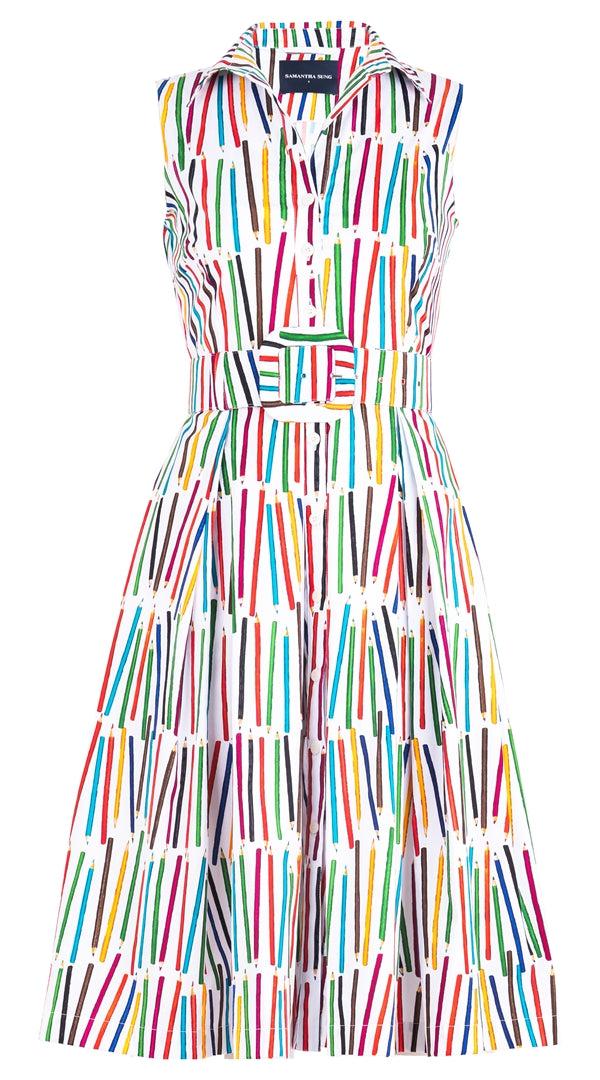 samantha sung Audrey Dress #7 Shirt Collar 3/4 Sleeve Long Length Cotton Stretch (Prisma Pencil)