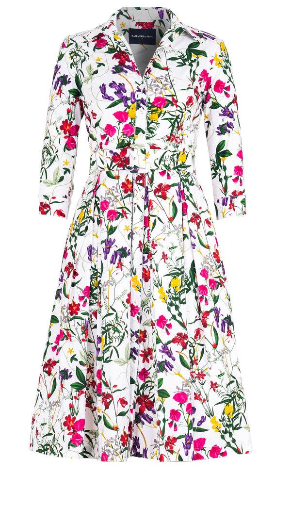 Samantha Sung Audrey Dress #7 Shirt Collar 3/4 Sleeve Long Length Cotton Stretch (Fairy Tail Flower)