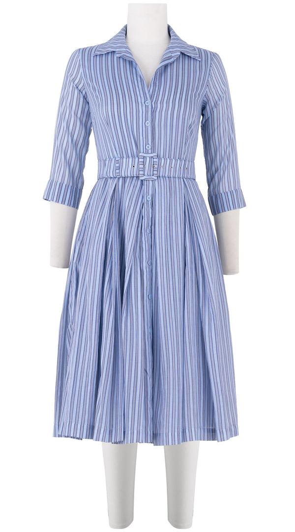 samantha sung Audrey Dress #7 Shirt Collar 3/4 Sleeve Long Length Cotton Musola (Napoli Stripe Bright)