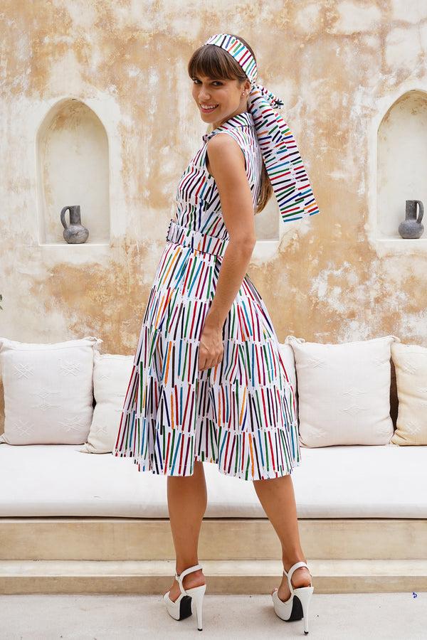 Samantha Sung Audrey Dress #7 Shirt Collar Sleeveless Long Length Cotton Stretch (Prisma Pencil)