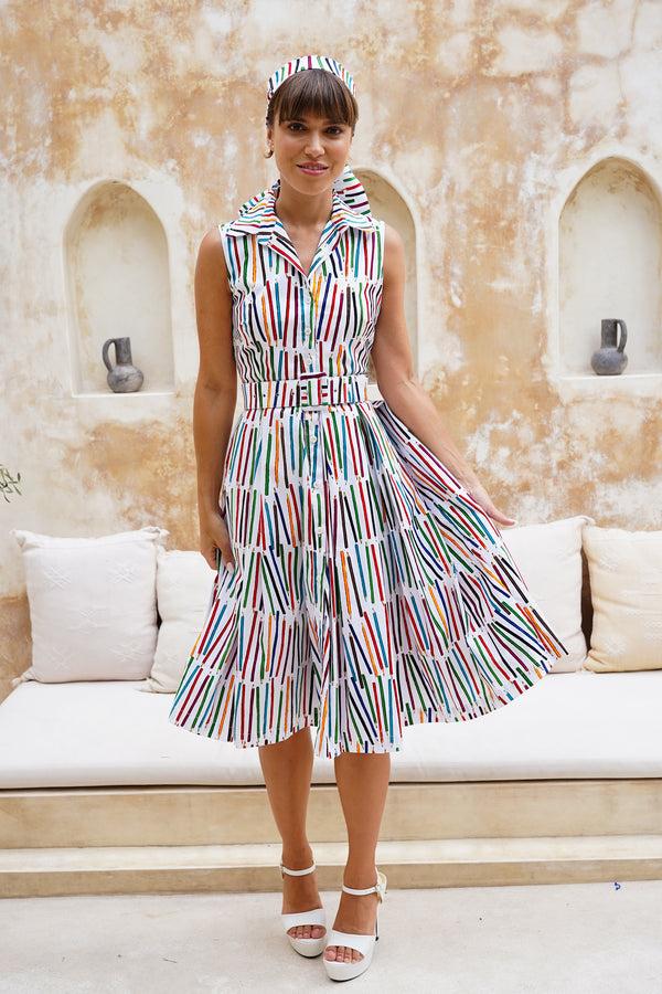 samantha sung Audrey Dress #7 Shirt Collar Sleeveless Long Length Cotton Stretch (Prisma Pencil)