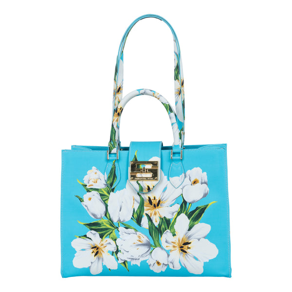 Samantha Sung Audrey Tote_Medium_Emperor Tulip Bright_Aqua
