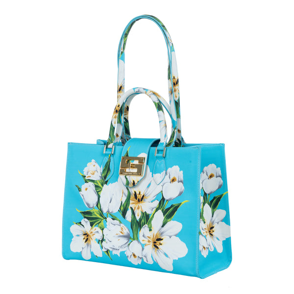 Samantha Sung Audrey Tote_Medium_Emperor Tulip Bright_Aqua