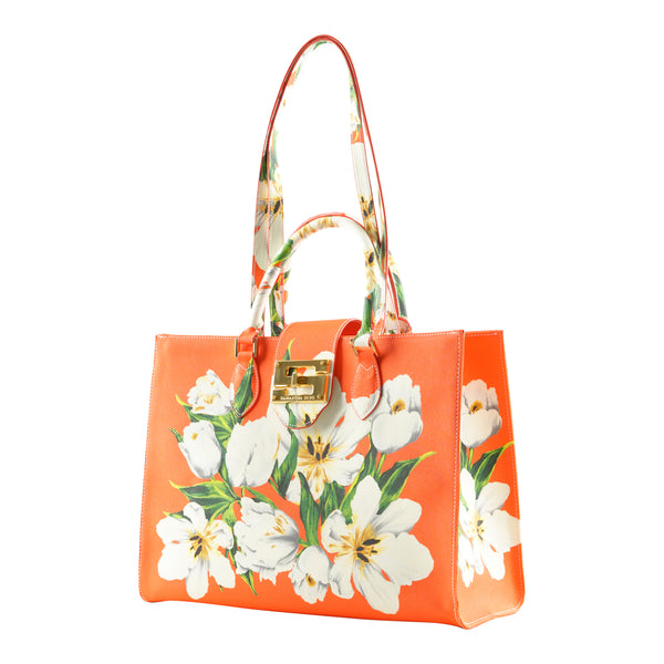 Samantha Sung Audrey Tote_Medium_Emperor Tulip Bright_Orange