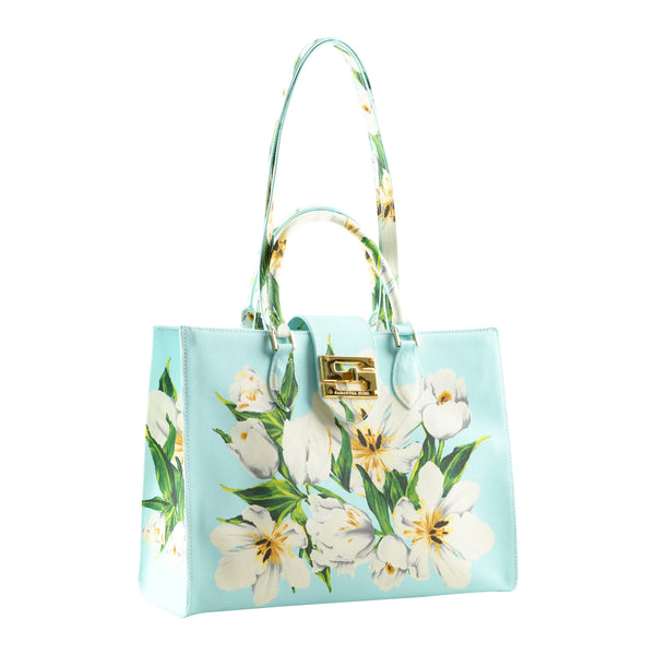 Samantha Sung Audrey Tote_Medium_Emperor Tulip Pastel_Soft Aqua