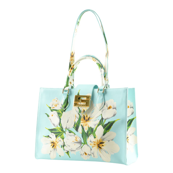 Samantha Sung Audrey Tote_Medium_Emperor Tulip Pastel_Soft Aqua
