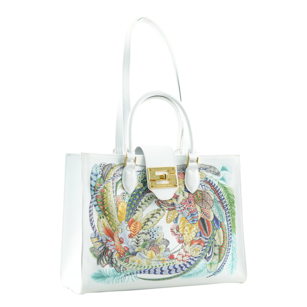 Samantha Sung Audrey Tote_Medium_Feather Fancy_White