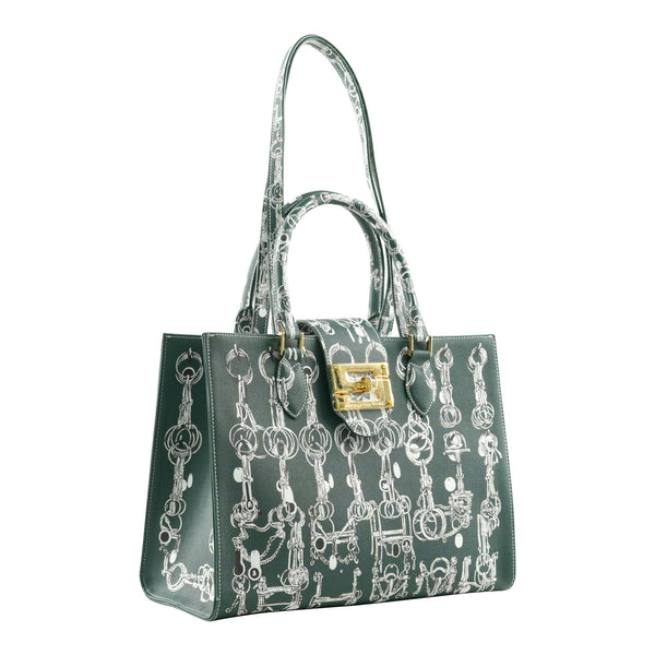 Samantha Sung Audrey Tote_Medium_Horse Chain_Ivy Green