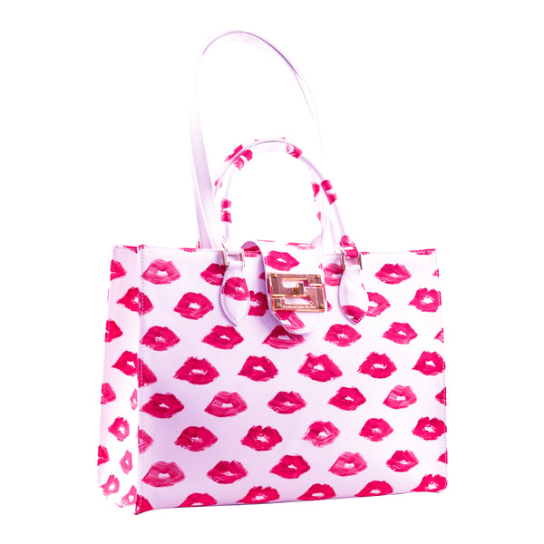 Samantha Sung Audrey Tote_Medium_Watercolor Lips_White Pink