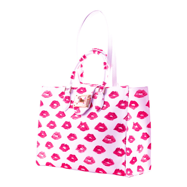 Samantha Sung Audrey Tote_Medium_Watercolor Lips_White Pink