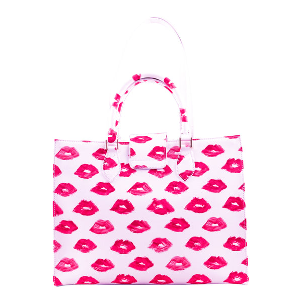 Samantha Sung Audrey Tote_Medium_Watercolor Lips_White Pink