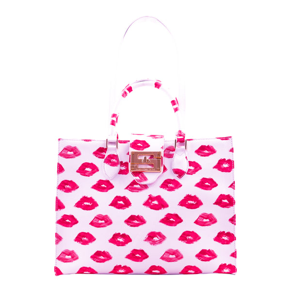 samantha sung Audrey Tote_Medium_Watercolor Lips_White Pink