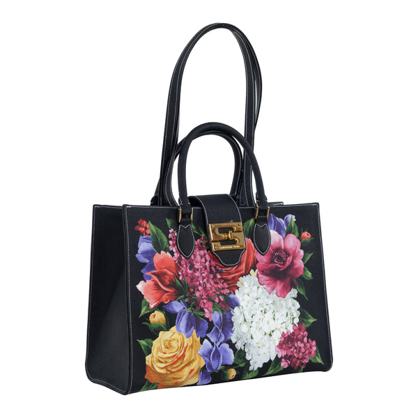 Samantha Sung Audrey Tote_Medium_Zinnia Flower_Black