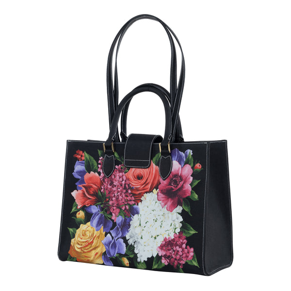 Samantha Sung Audrey Tote_Medium_Zinnia Flower_Black