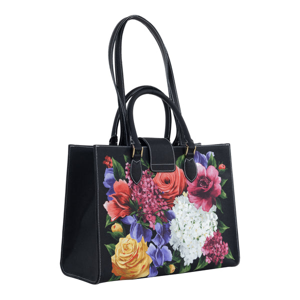 Samantha Sung Audrey Tote_Medium_Zinnia Flower_Black