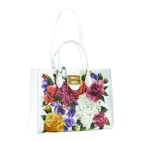 Samantha Sung Audrey Tote_Medium_Zinnia Flower_White
