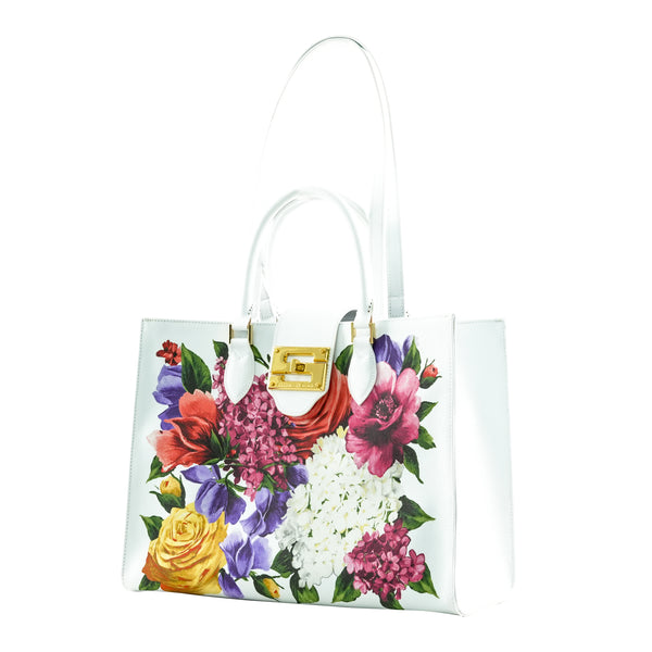 Samantha Sung Audrey Tote_Medium_Zinnia Flower_White