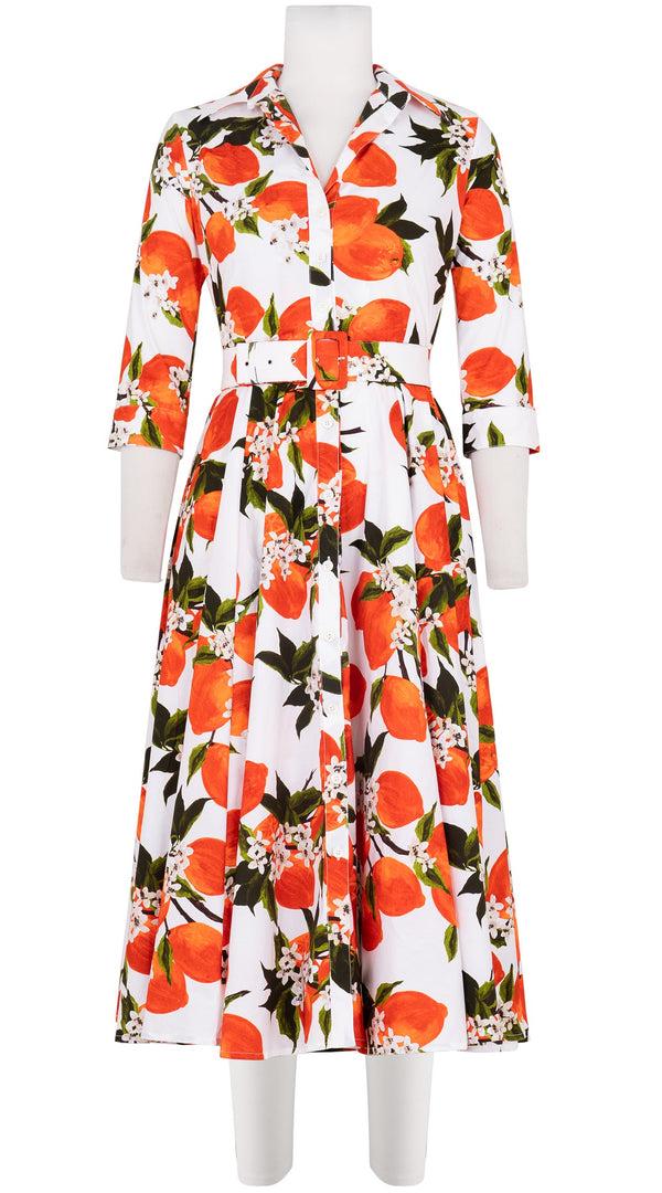 Samantha Sung Avenue Dress Shirt Collar 3/4 Sleeve Midi Length Cotton Stretch (Lemon Original)