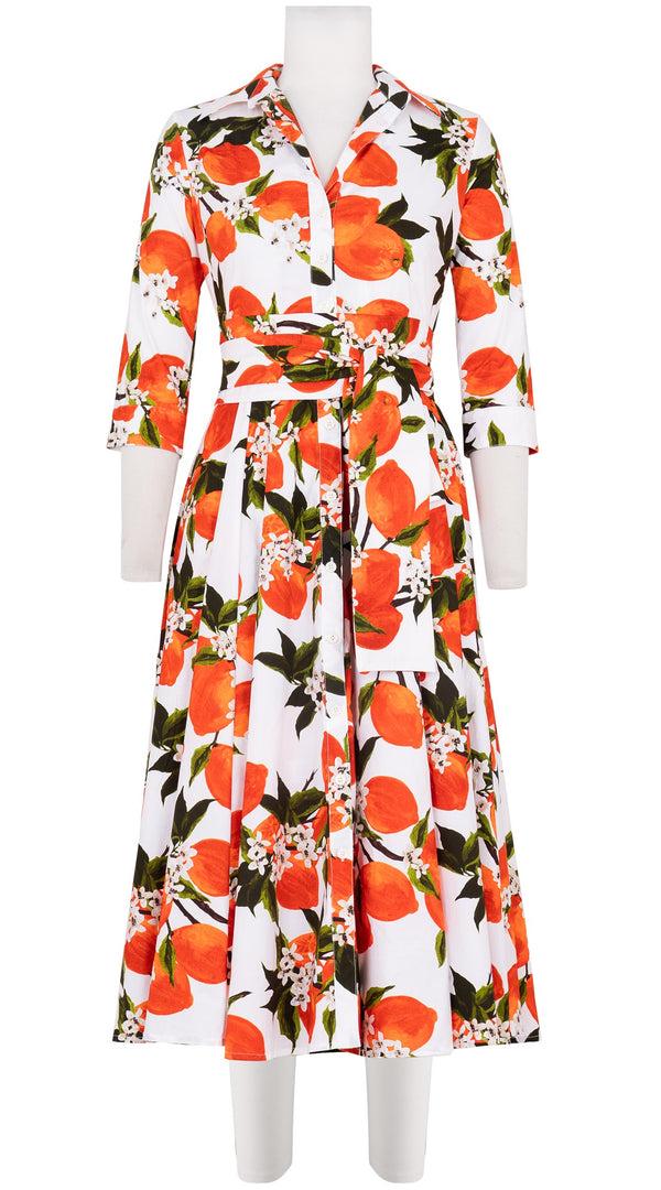 Samantha Sung Avenue Dress Shirt Collar 3/4 Sleeve Midi Length Cotton Stretch (Lemon Original)