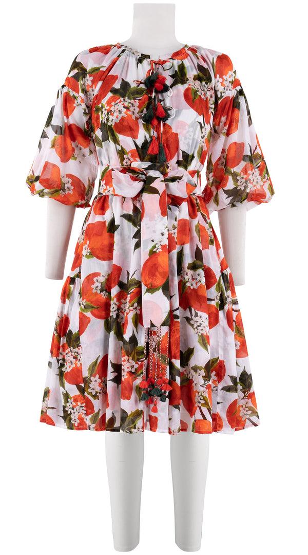 Samantha Sung Birdy Dress #1 Crew Slit Tie 3/4 Puff Sleeve Petite Length Cotton Musola (Lemon Original)