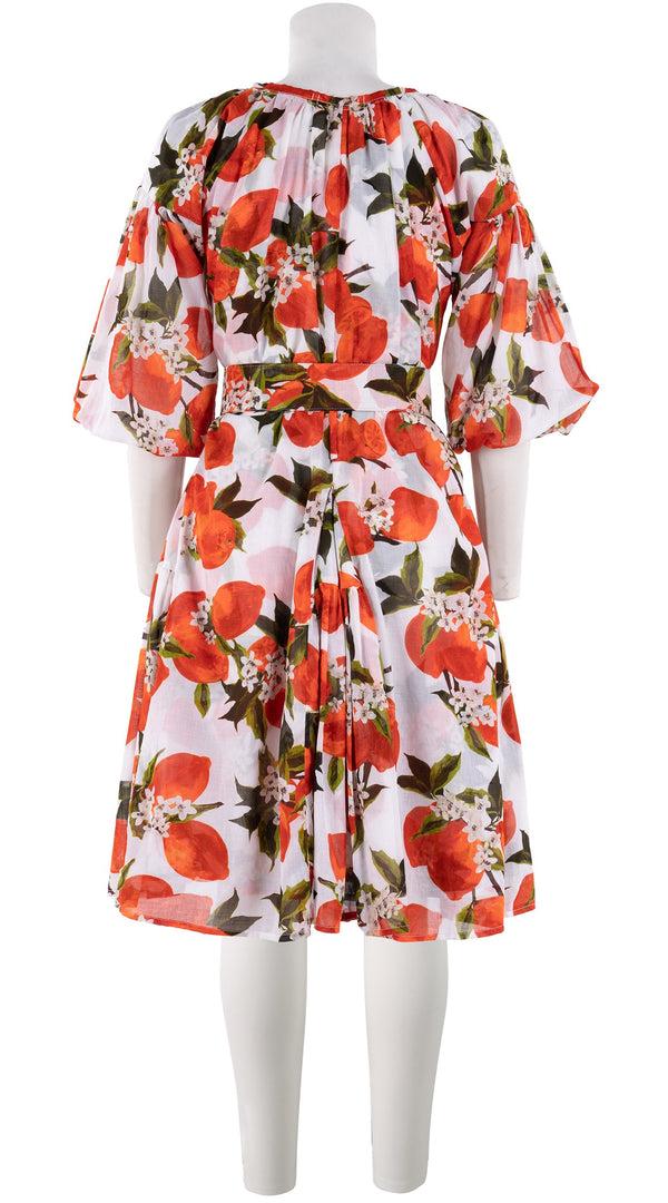 Samantha Sung Birdy Dress #1 Crew Slit Tie 3/4 Puff Sleeve Petite Length Cotton Musola (Lemon Original)