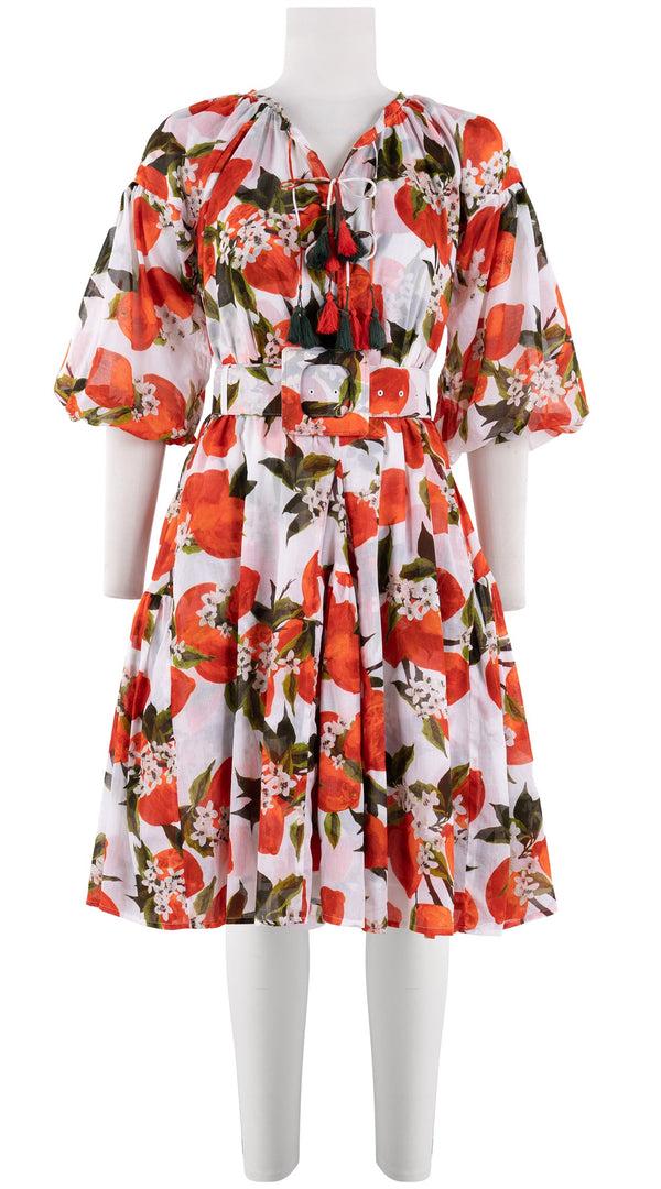 samantha sung Birdy Dress #1 Crew Slit Tie 3/4 Puff Sleeve Petite Length Cotton Musola (Lemon Original)