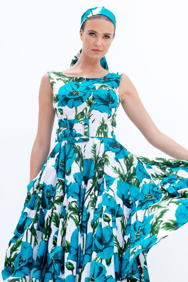 Samantha Sung Birdy Dress #2 Crew Neck Sleeveless Cotton Stretch (Poppy Poland Big)