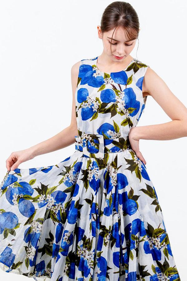 Samantha Sung Birdy Dress #2 Crew Neck Sleeveless Petite Length Cotton Musola (Lemon Original)