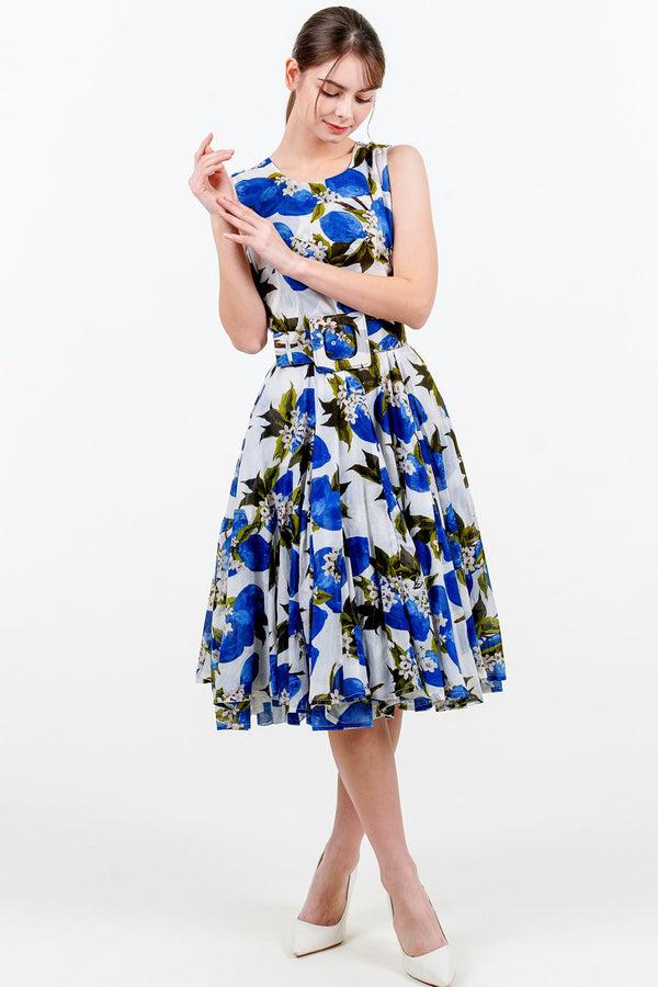 Samantha Sung Birdy Dress #2 Crew Neck Sleeveless Petite Length Cotton Musola (Lemon Original)