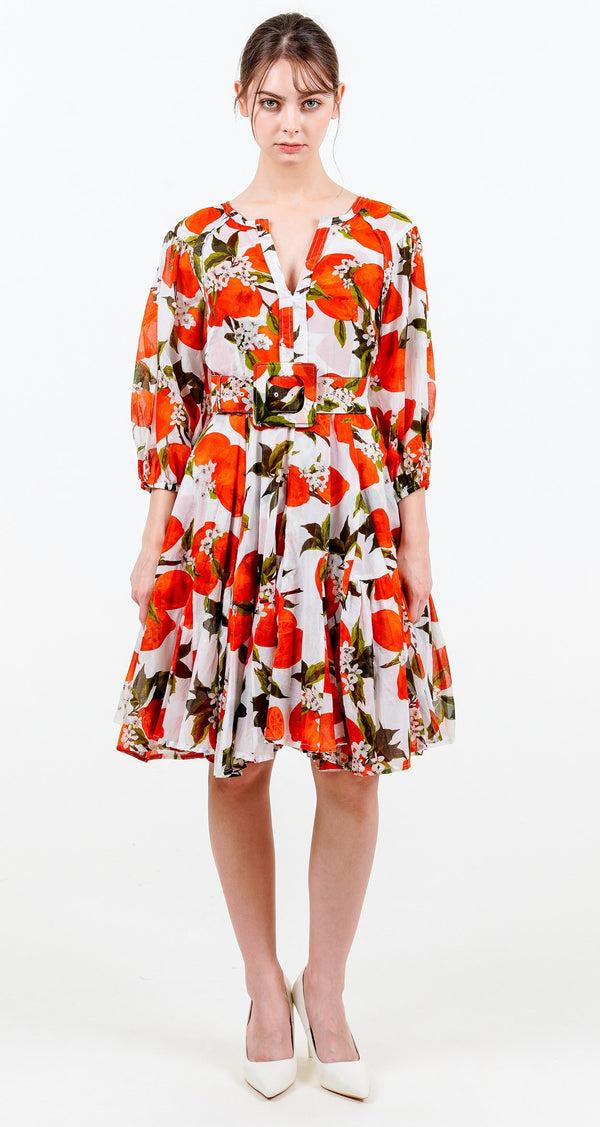 samantha sung Birdy Dress #2 Crew Neck Slit 3/4 Puff Sleeve Petite Length Cotton Musola (Lemon Original)