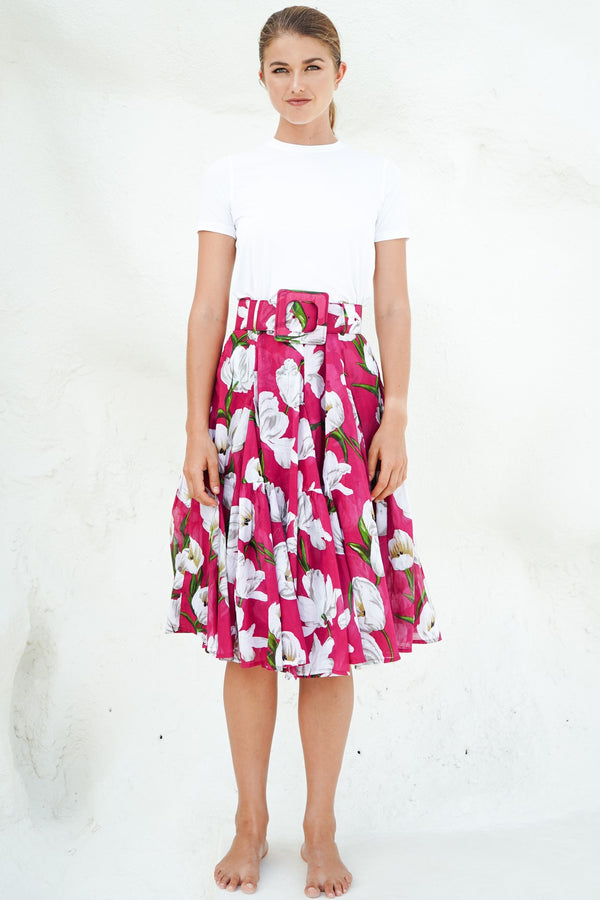 samantha sung Birdy Skirt #2 Cotton Musola (White Tulip)