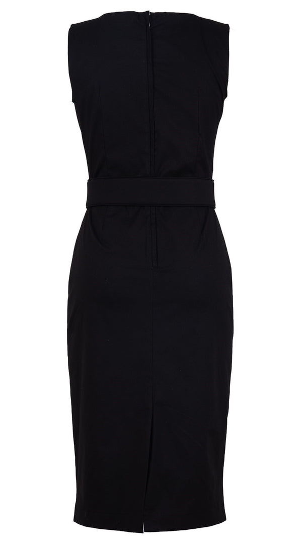 Samantha Sung Celine Dress High Boat Neck Sleeveless Long Length Cotton Dobby Stretch (Solid)