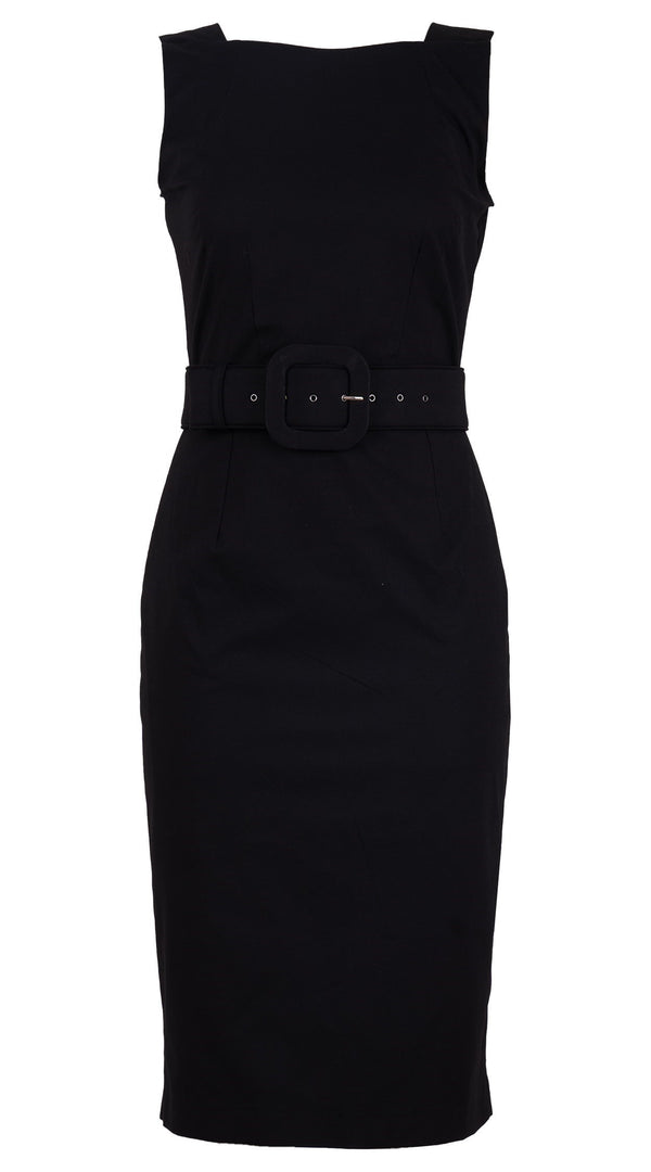 samantha sung Celine Dress High Boat Neck Sleeveless Long Length Cotton Dobby Stretch (Solid)