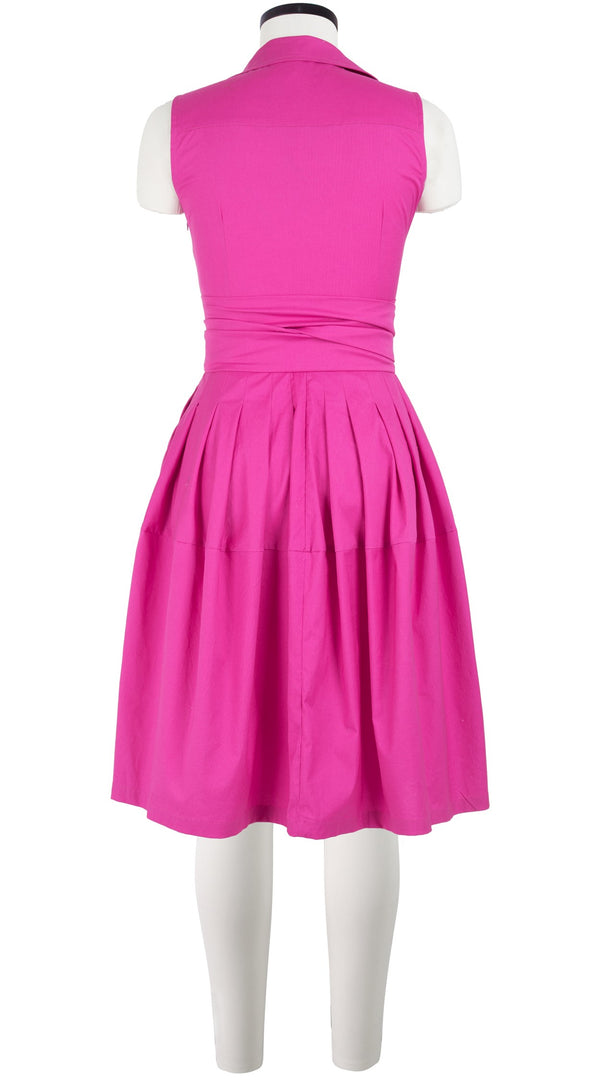 Samantha Sung Claire Dress Shirt Collar Sleeveless Cotton Stretch_Solid_Hot Pink