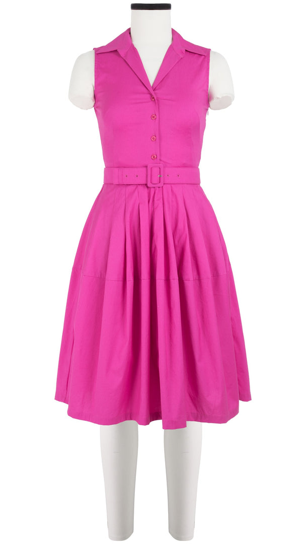 samantha sung Claire Dress Shirt Collar Sleeveless Cotton Stretch_Solid_Hot Pink