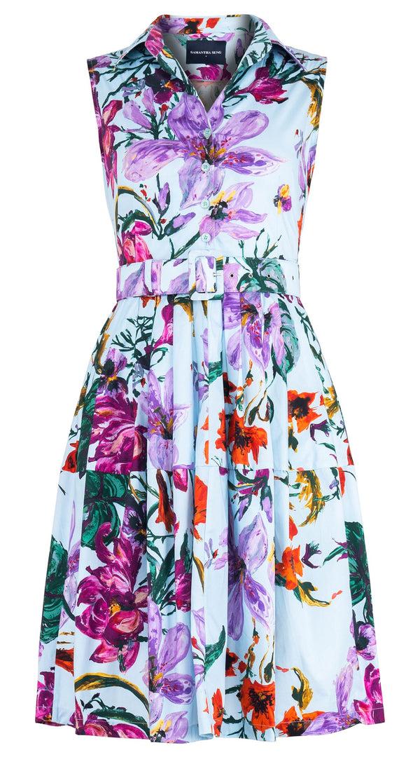 samantha sung Claire Dress Shirt Collar Sleeveless Regular Length Cotton Stretch (Gogh Summer)