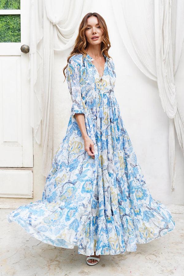 samantha sung Eden Dress Crew Neck 3/4 Sleeve Maxi Length Cotton Musola (Darts Hill Garden)